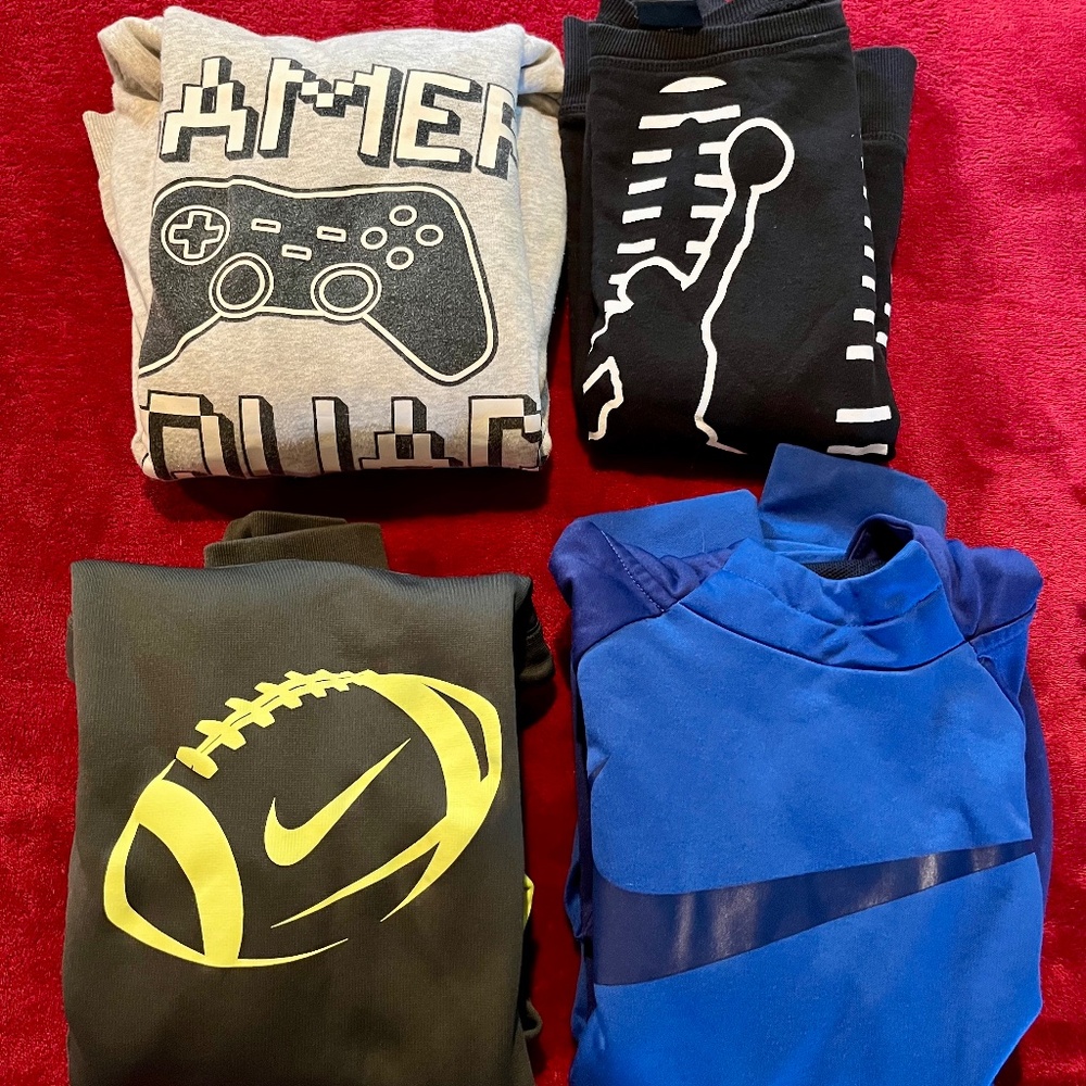 Kids size Large 4 pcs  sweater and hoodies: H&M, Nike, Jordan